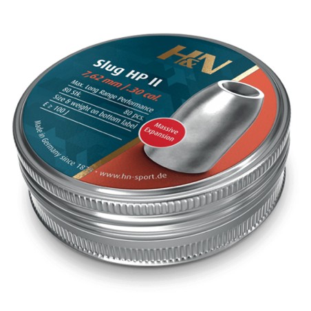 Plombs H&N Slug HP II .301 50gr cal 7,62 mm - Boite de 80