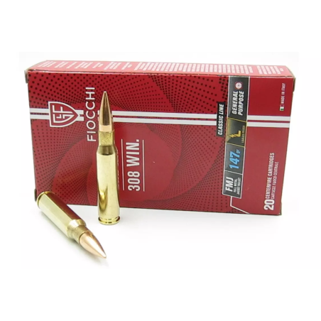 Cartouches 308 Win FMJ 147 grs par 20- Fiocchi
